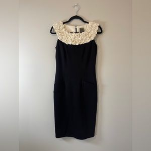 Taylor Womens Dress Size 2 Black And Cream Flower Neckline Pencil Dress